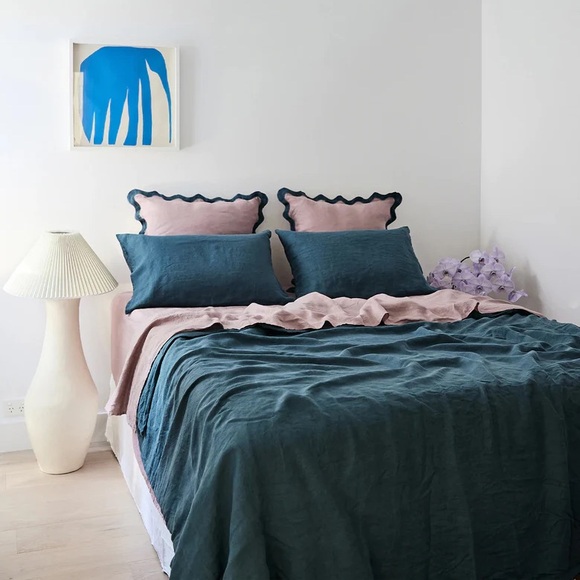 Petrol 100% French Flax Linen Duvet Cover, Full/Queen - Picture 1 of 3